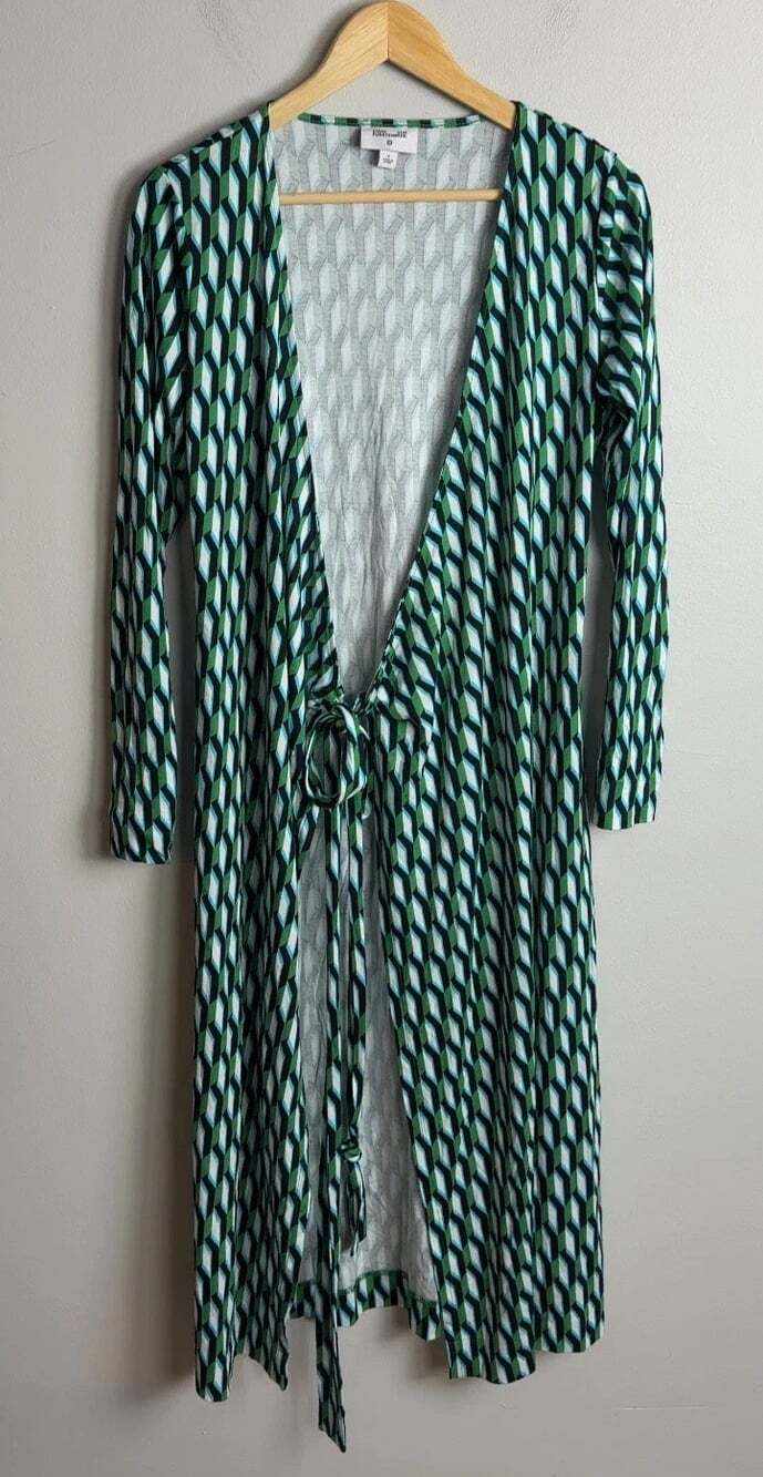 DVF for Target Green Geometric Print Wrap Dress Long Sleeve Size Small Women’s
